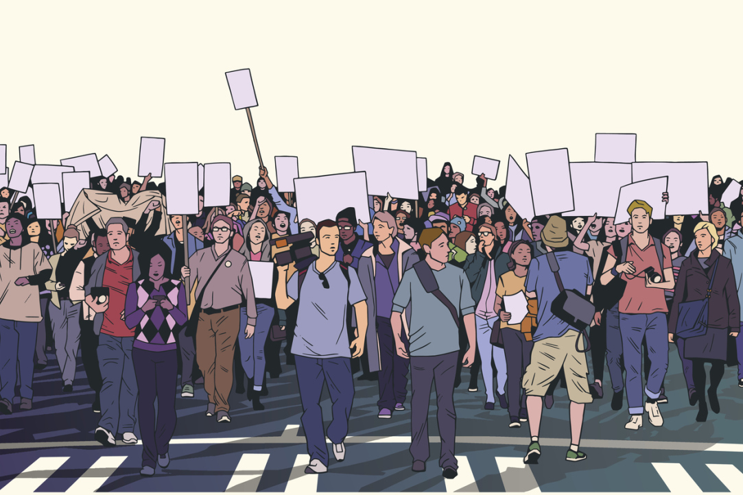 Working or Protesting Illustration for news: Working or Protesting